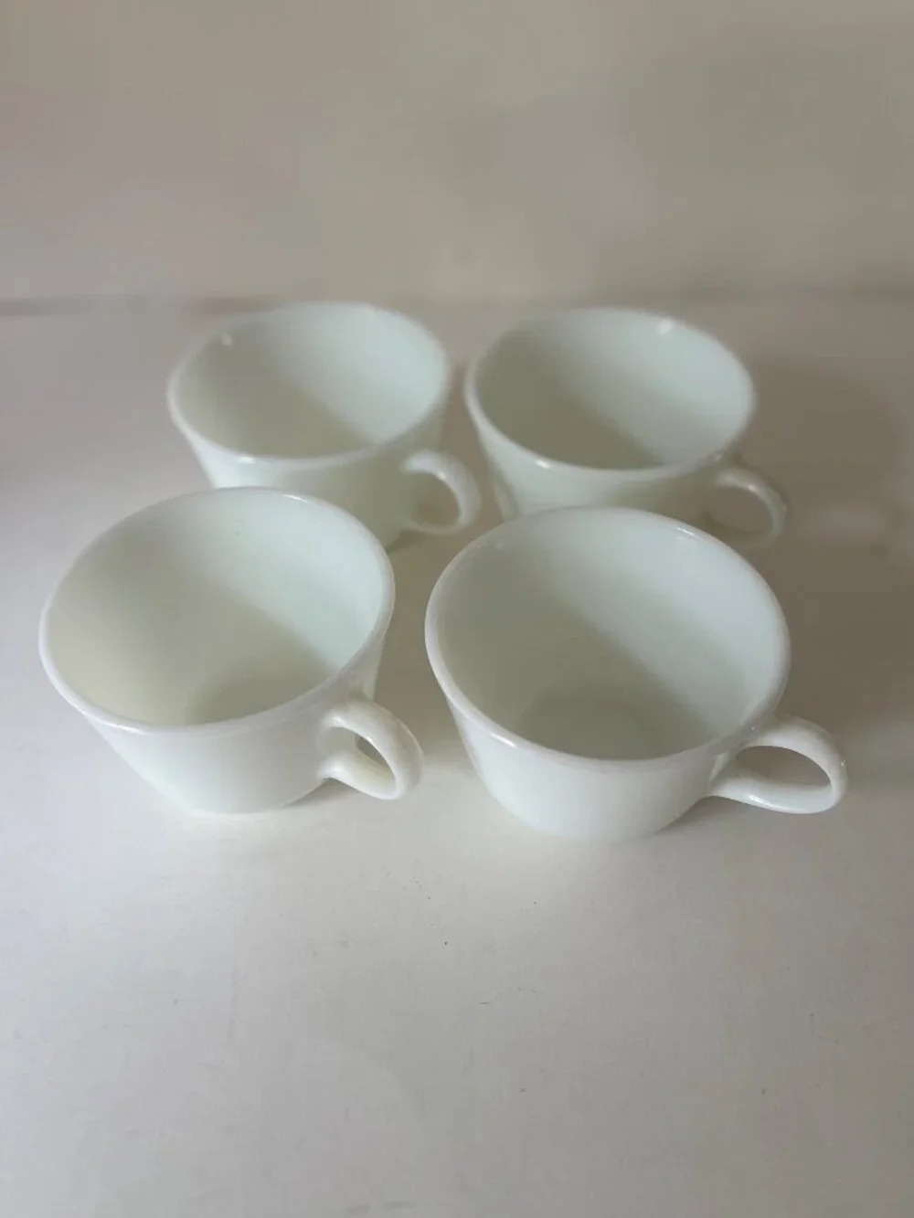 Vintage Set Of Four Pyrex Opal White Coffee Cups  Nice